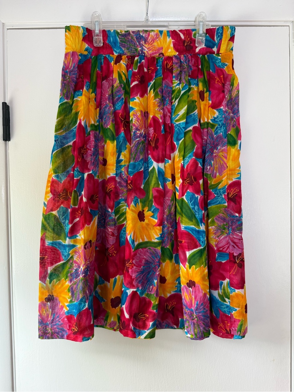 Susan Bristol Vintage Bold Colorful Floral Midi Skirt 100% Cotton Cottagecore